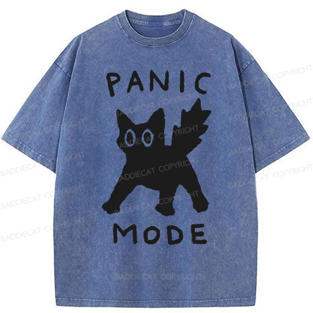 Baddiecat Cat Panic Mode Washed T-shirt