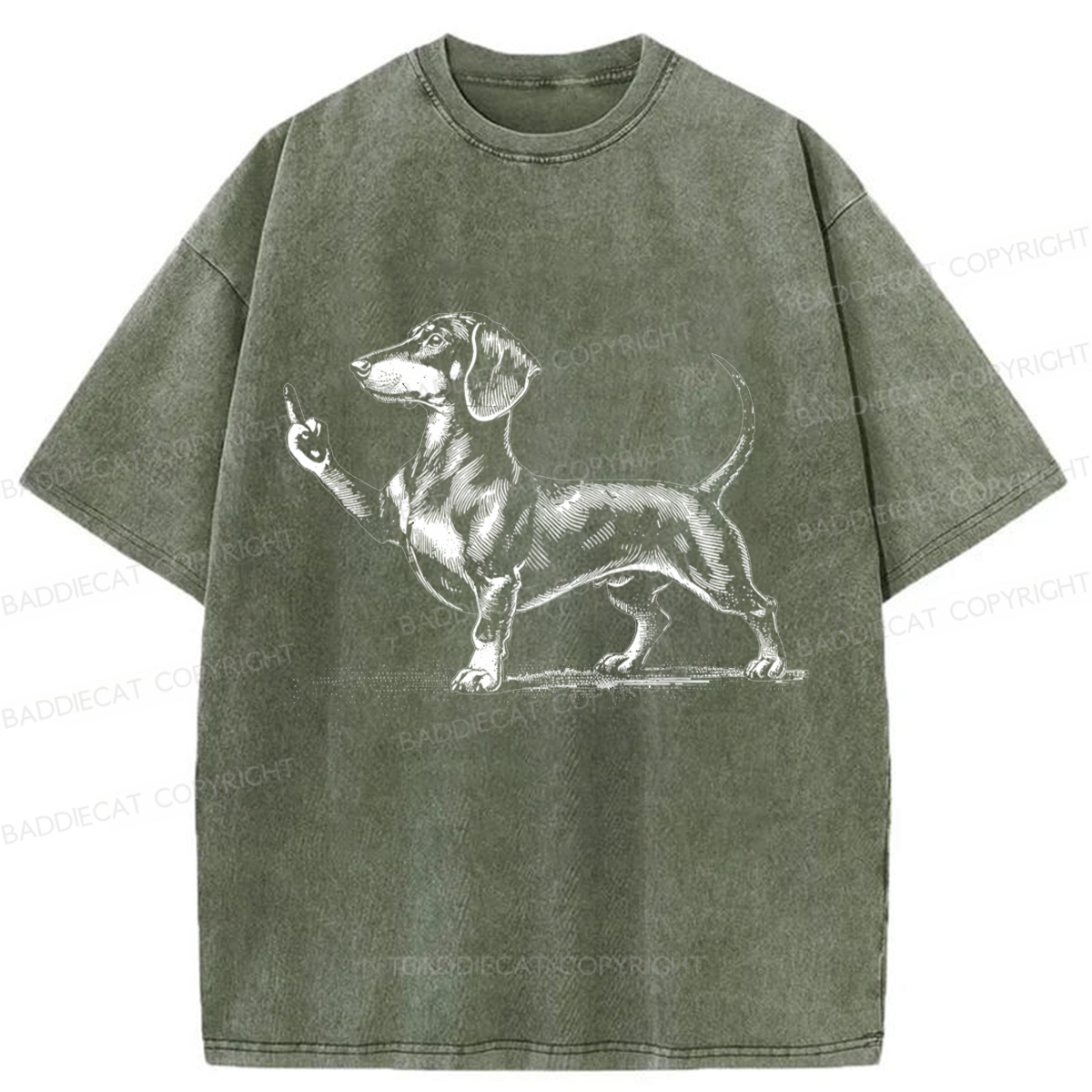 Baddiecat Dachshund Giving The Middle Finger Washed T-shirt