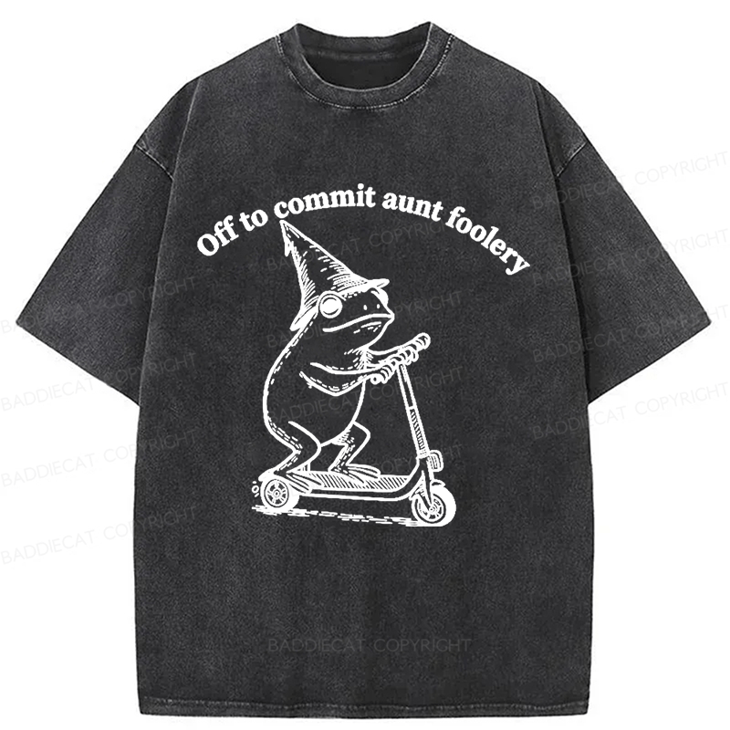 Baddiecat Funny Frog Scooter Washed T-shirt