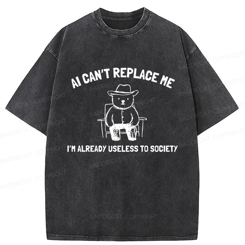 Baddiecat AI Can't Replace Me Washed T-shirt
