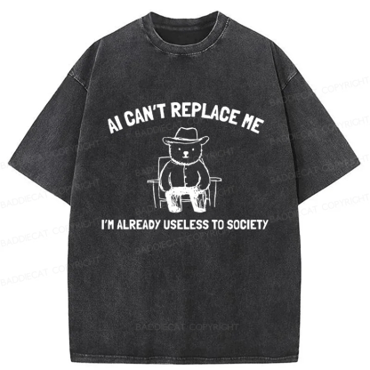 Baddiecat AI Can't Replace Me Washed T-shirt