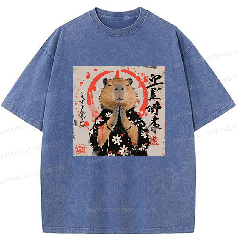 Baddiecat Capybara Washed T-shirt