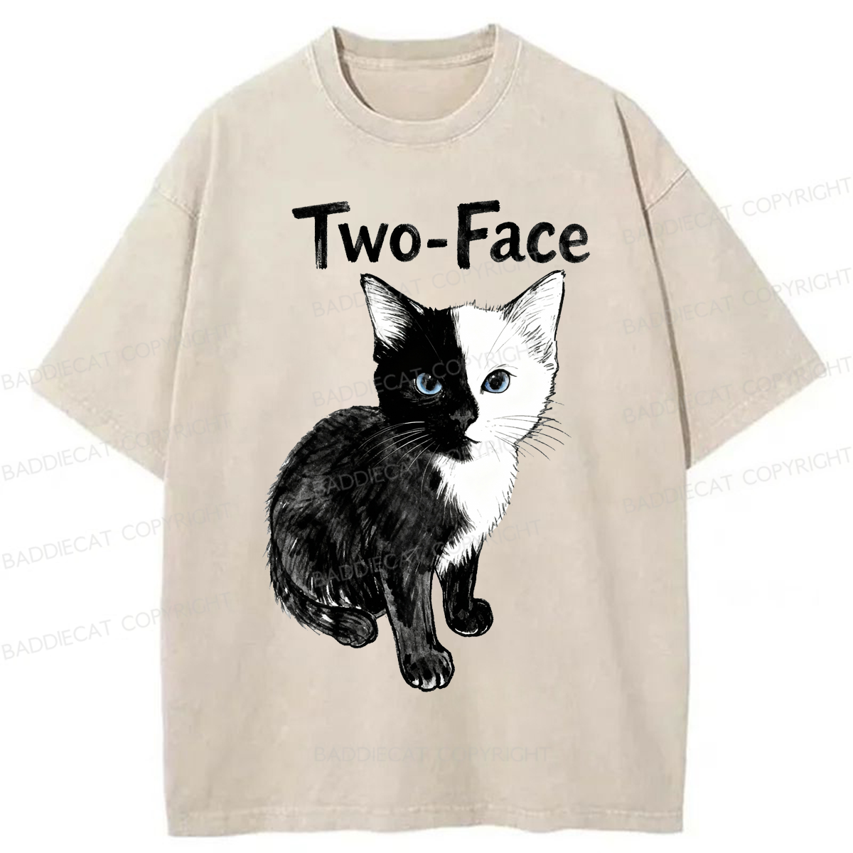 Baddiecat Two-Face Cat Washed T-shirt