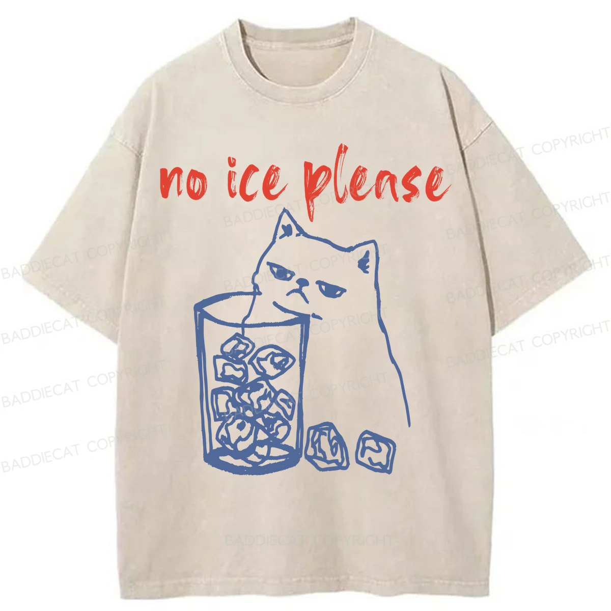 Baddiecat No Ice With Cat Washed T-shirt
