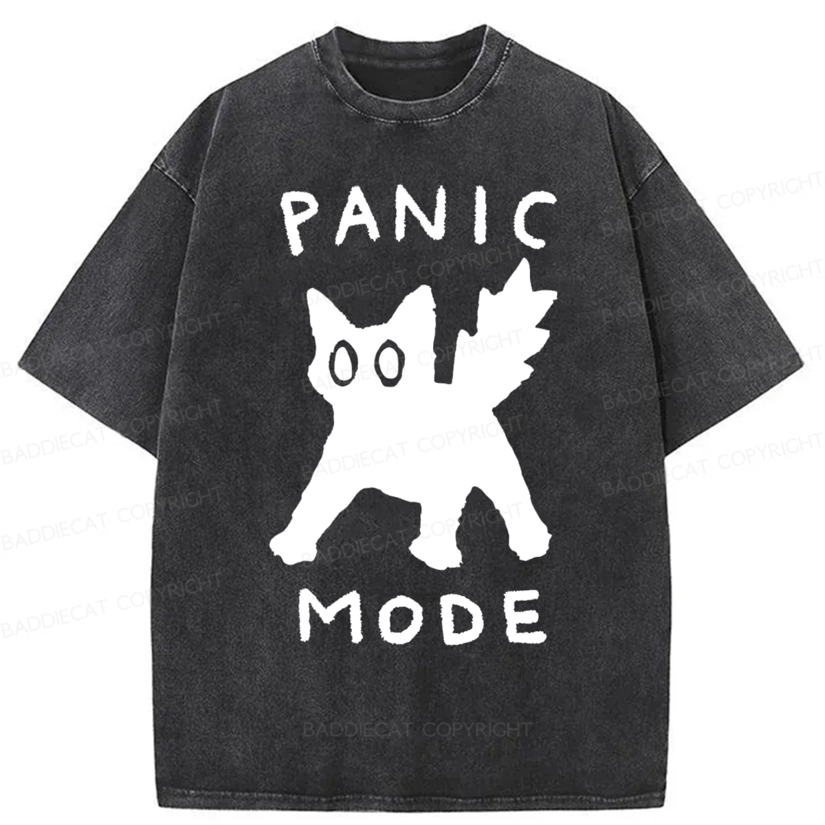 Baddiecat Cat Panic Mode Washed T-shirt