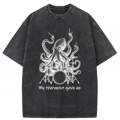 Baddiecat Octopus Playing Drums Washed T-shirt