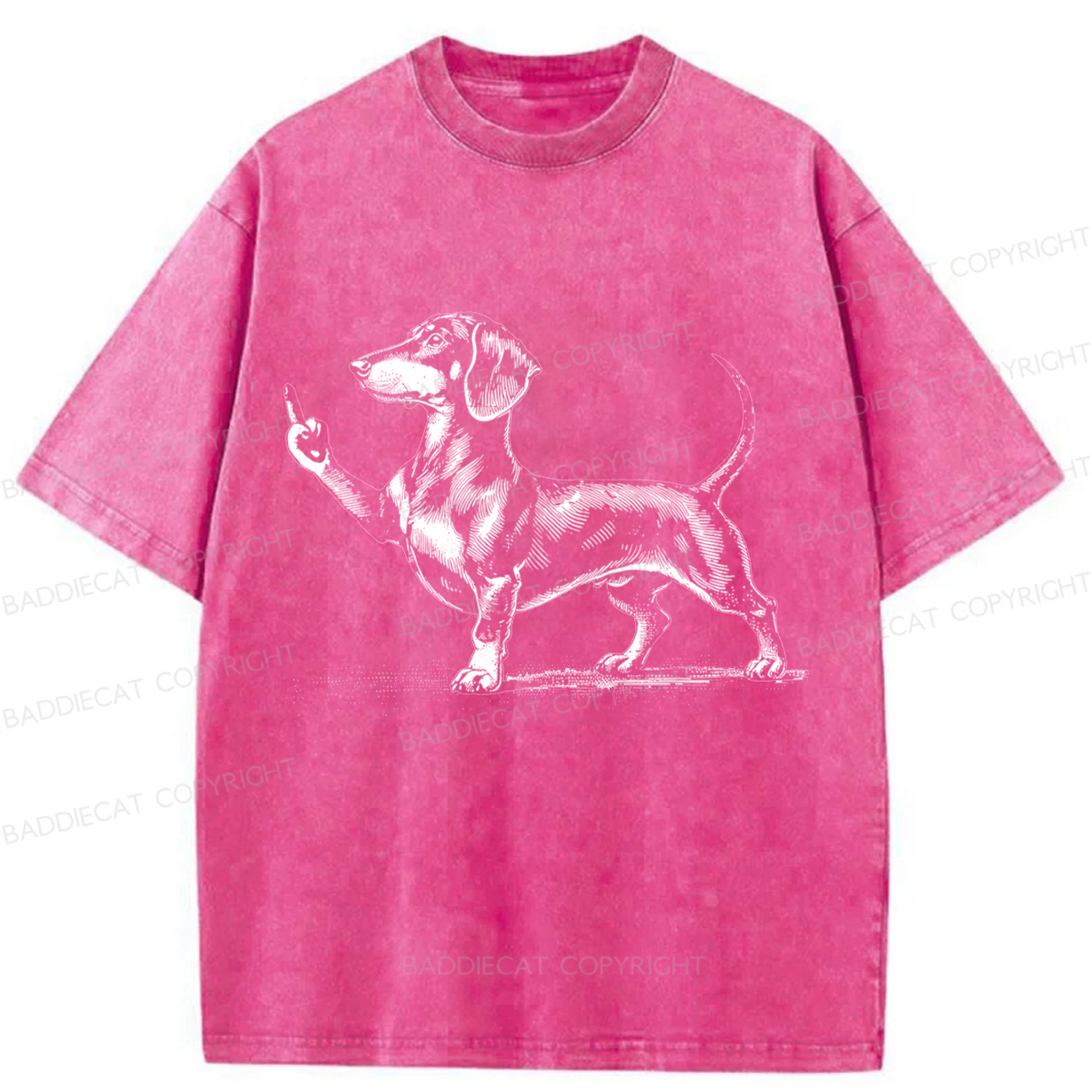 Baddiecat Dachshund Giving The Middle Finger Washed T-shirt