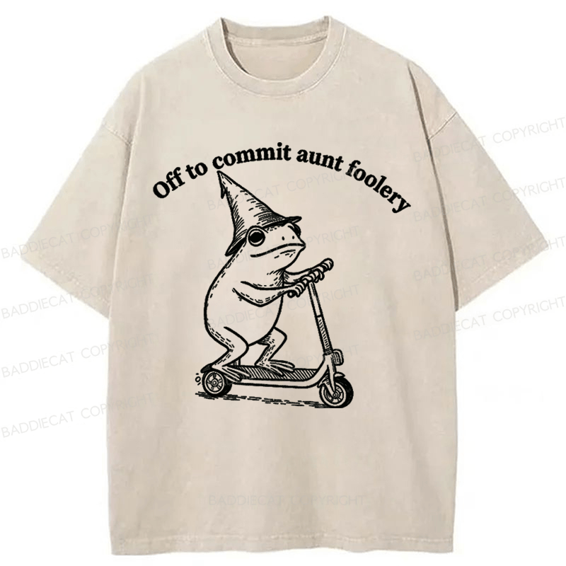 Baddiecat Funny Frog Scooter Washed T-shirt