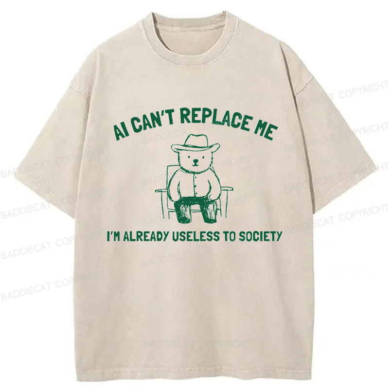 Baddiecat AI Can't Replace Me Washed T-shirt