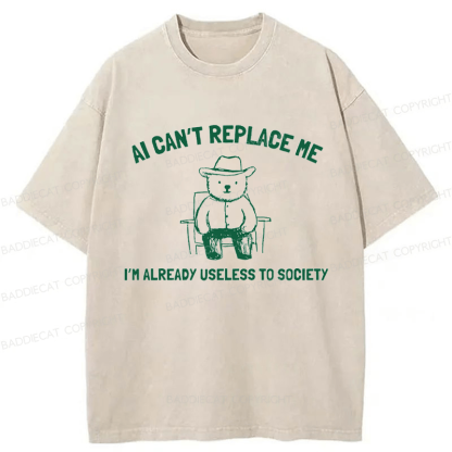 Baddiecat AI Can't Replace Me Washed T-shirt