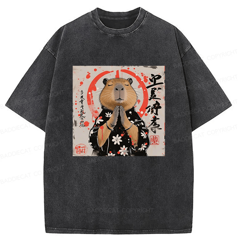 Baddiecat Capybara Washed T-shirt