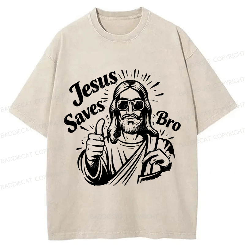 Baddiecat Jesus Saves Bro Washed T-shirt