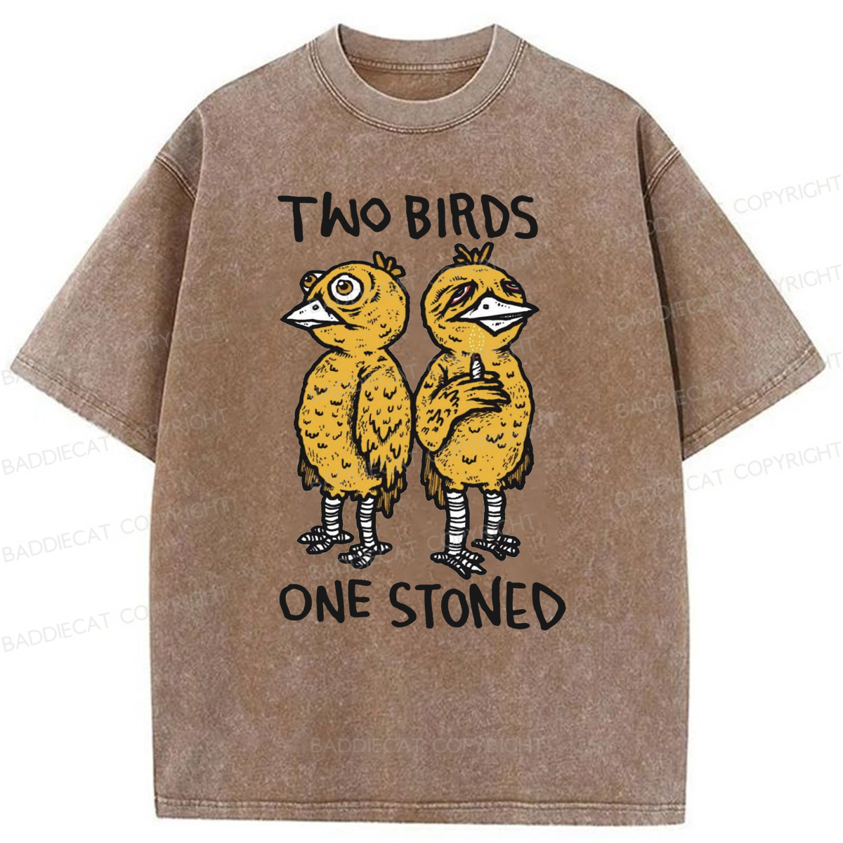 Baddiecat Two Birds One Stoned Washed T-shirt