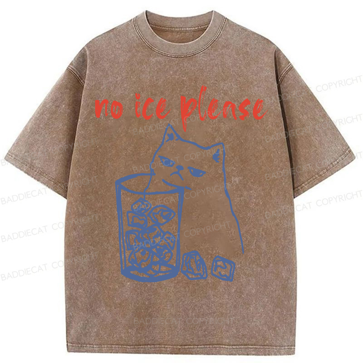 Baddiecat No Ice With Cat Washed T-shirt