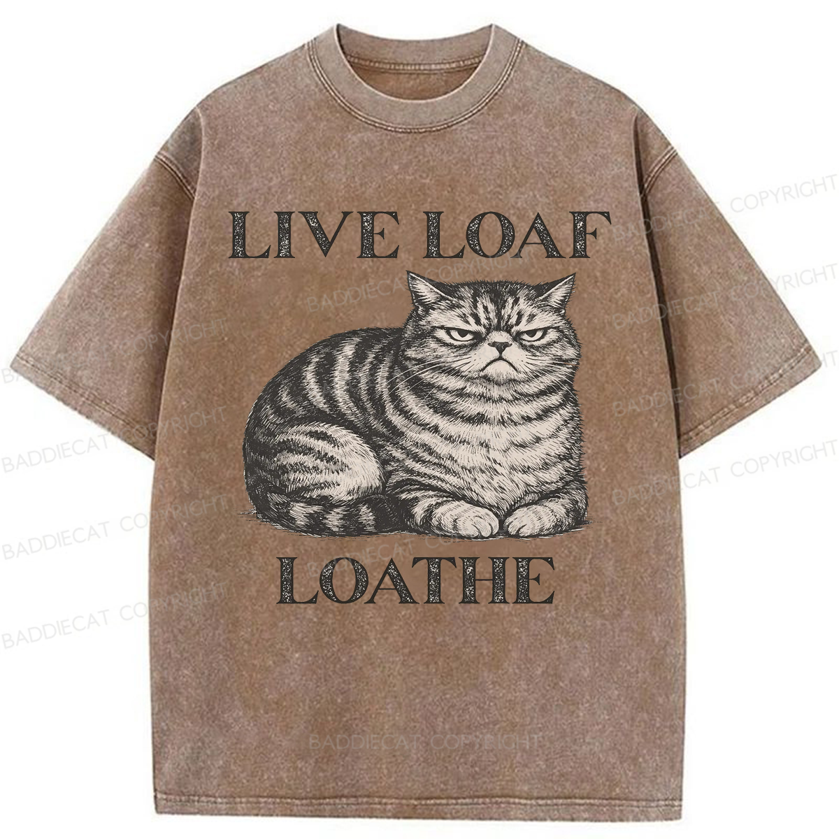 Baddiecat Live Loaf Loathe Cat Washed T-shirt