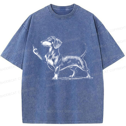 Baddiecat Dachshund Giving The Middle Finger Washed T-shirt