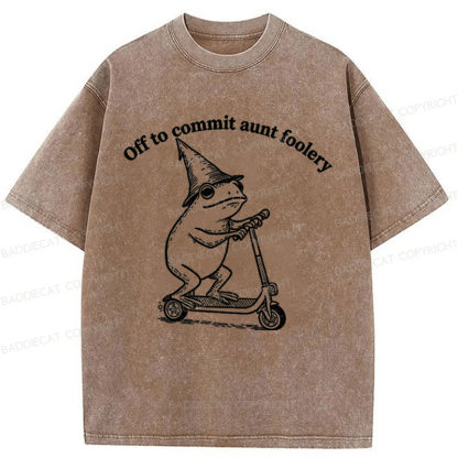 Baddiecat Funny Frog Scooter Washed T-shirt