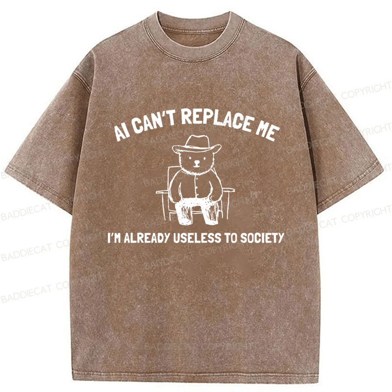 Baddiecat AI Can't Replace Me Washed T-shirt