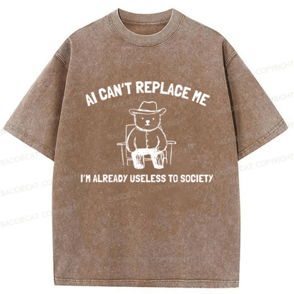 Baddiecat AI Can't Replace Me Washed T-shirt