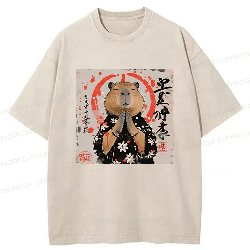 Baddiecat Capybara Washed T-shirt