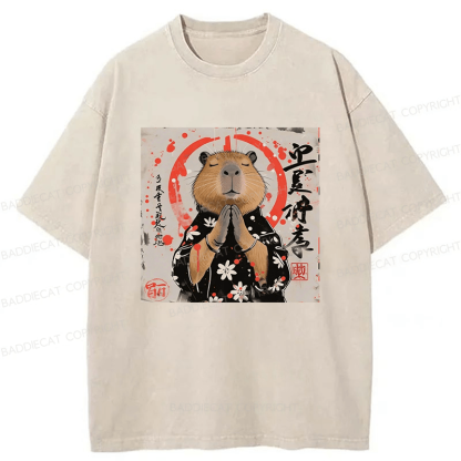 Baddiecat Capybara Washed T-shirt