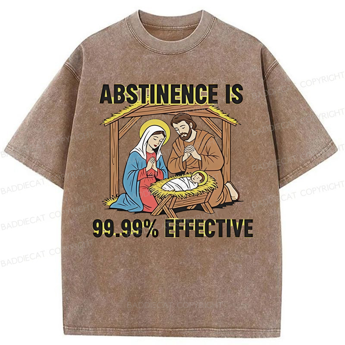 Baddiecat Jesus Abstinence Is 99.99% Effective Washed T-shirt