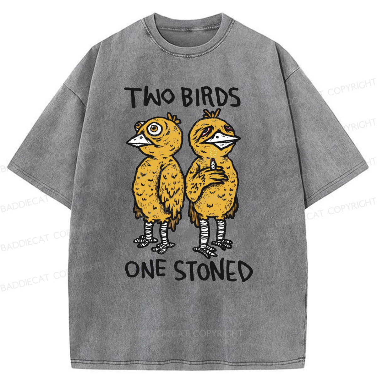 Baddiecat Two Birds One Stoned Washed T-shirt