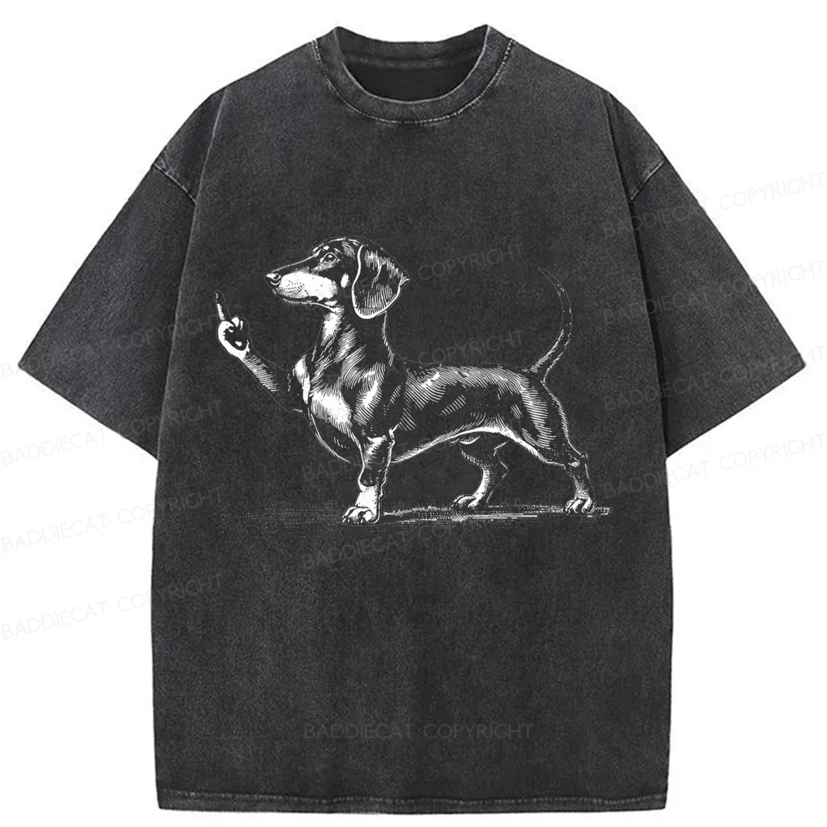 Baddiecat Dachshund Giving The Middle Finger Washed T-shirt