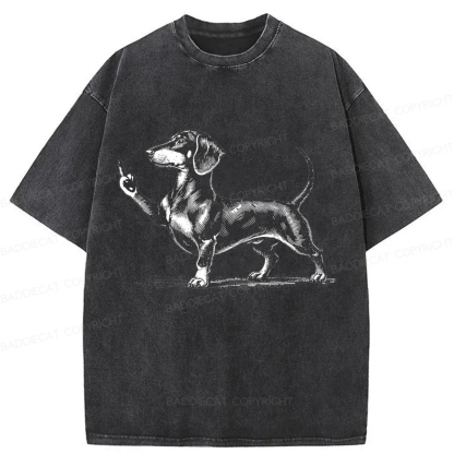 Baddiecat Dachshund Giving The Middle Finger Washed T-shirt