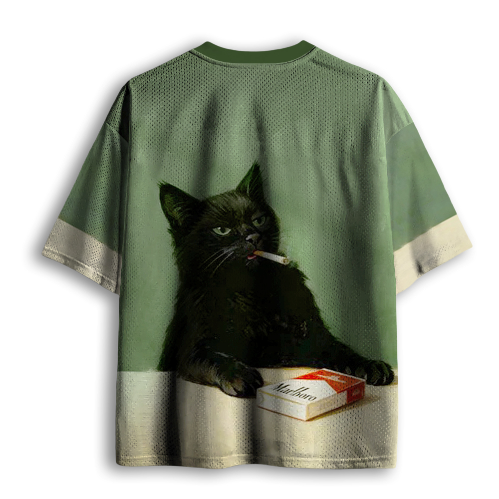 Baddiecat Vintage Smoking Cat Mesh Jersey