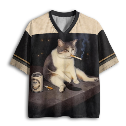 Baddiecat Funny Smoking Cat Meme Mesh Jersey