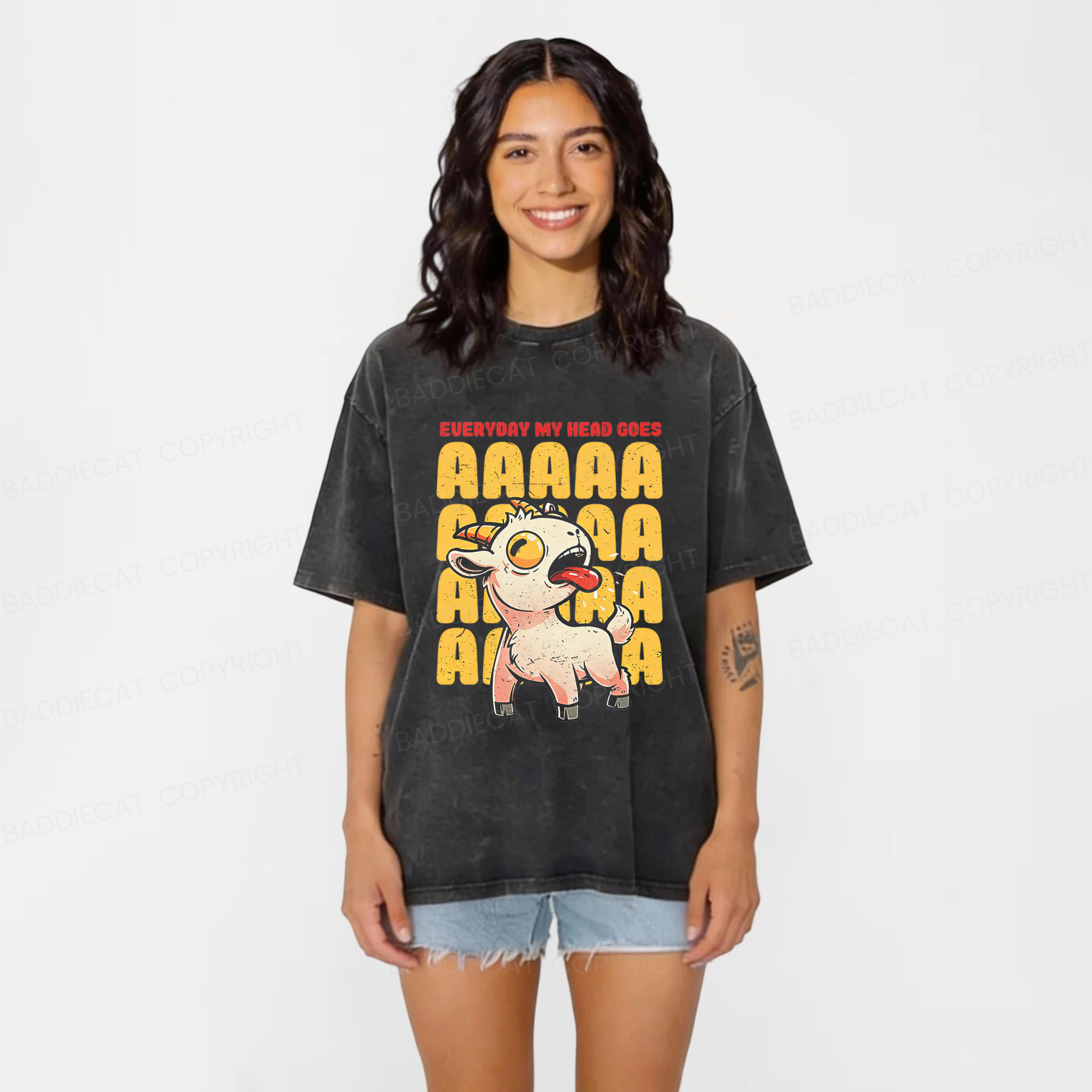 Baddiecat Everyday My Head Goes AAAA Washed T-shirt