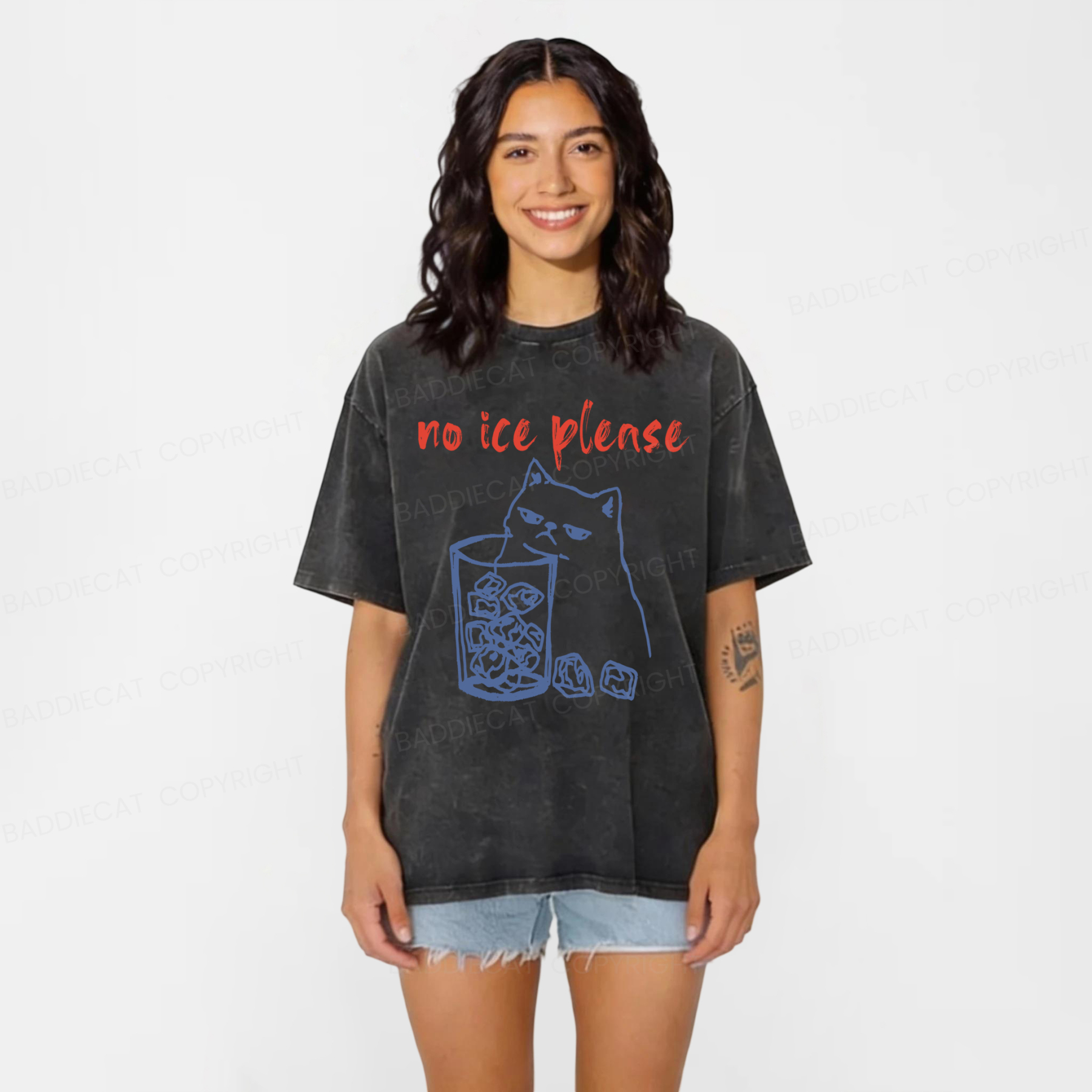 Baddiecat No Ice With Cat Washed T-shirt