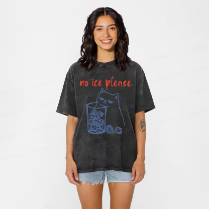 Baddiecat No Ice With Cat Washed T-shirt