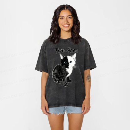 Baddiecat Two-Face Cat Washed T-shirt