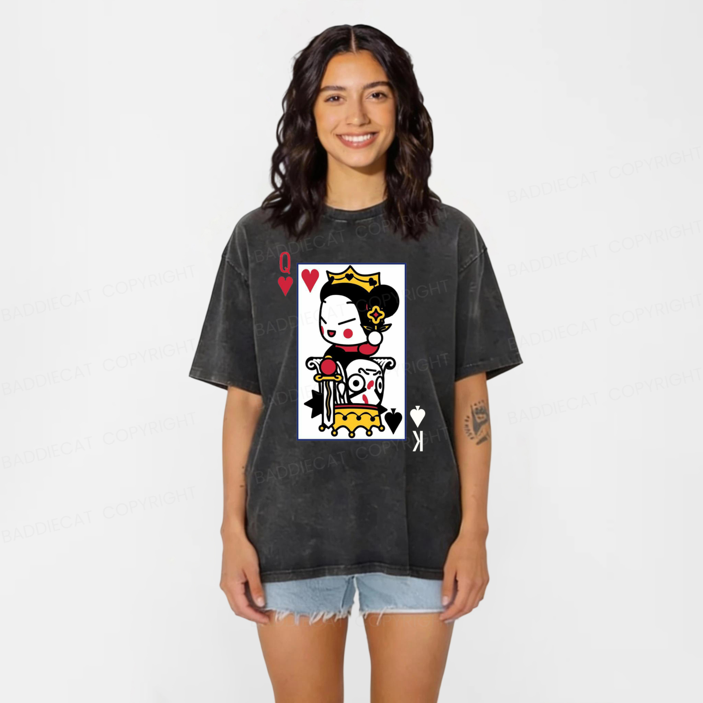 Baddiecat Funny Poker Washed T-shirt