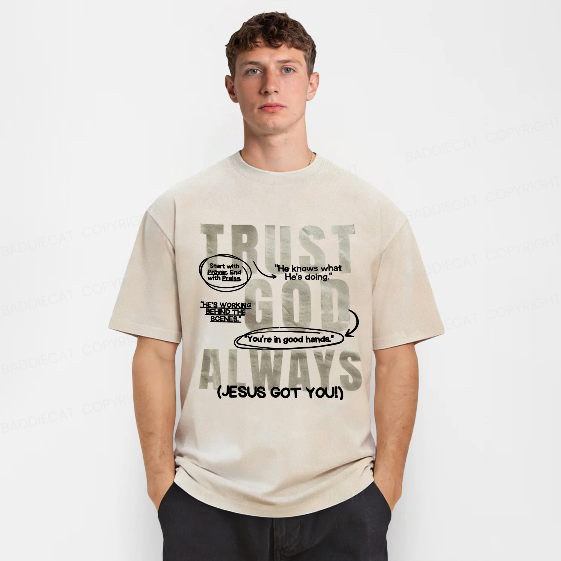 Baddiecat Trust God Always Washed T-shirt