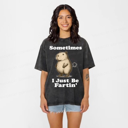Baddiecat Sometimes I Just Be Fartin' Capibara Washed T-shirt