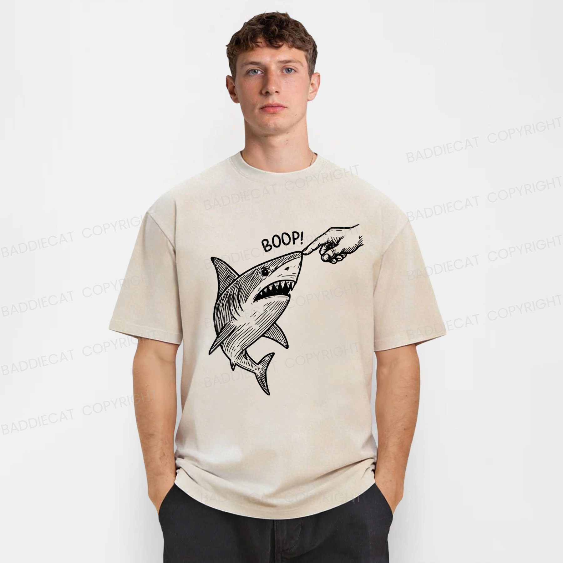 Baddiecat Boop Shark Washed T-shirt