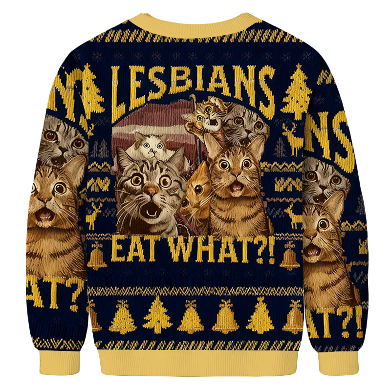 Baddiecat Lesbians Eat What Funny Cat Meme Christmas Ugly Sweatshirt