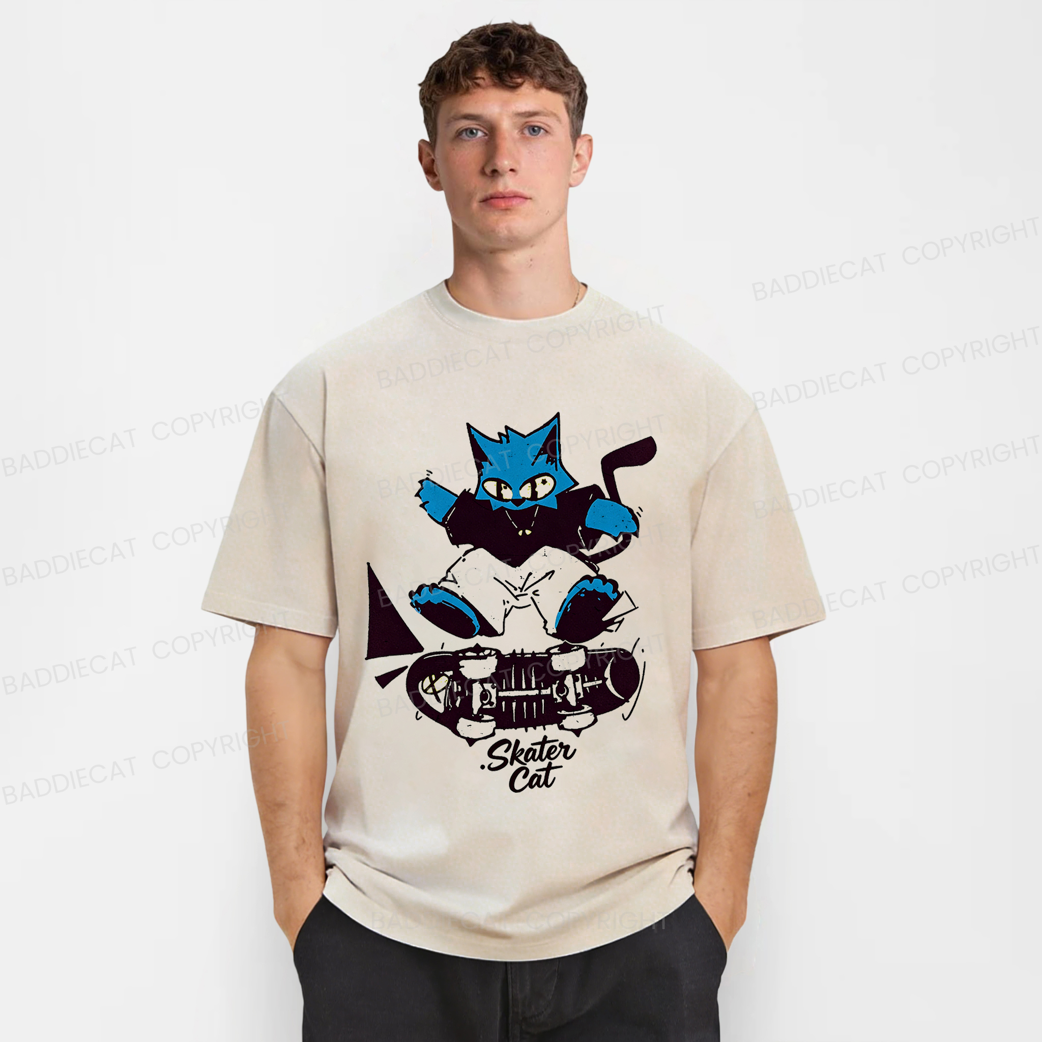 Baddiecat Skater Cat Washed T-shirt