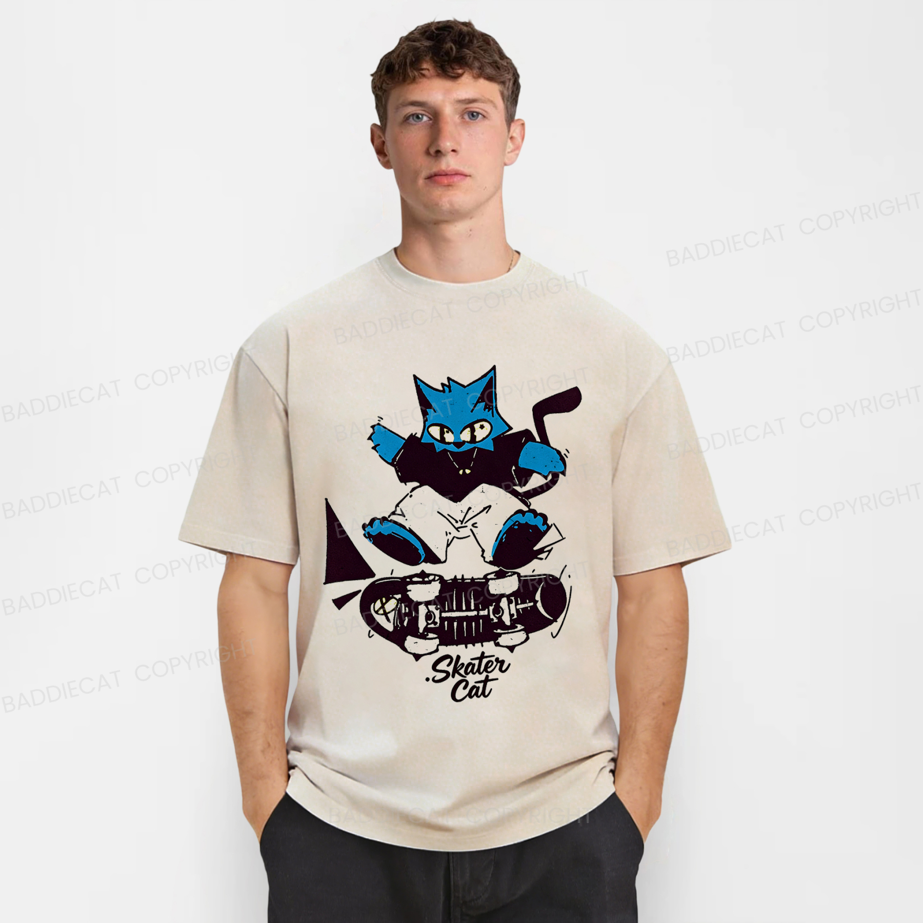 Baddiecat Skater Cat Washed T-shirt