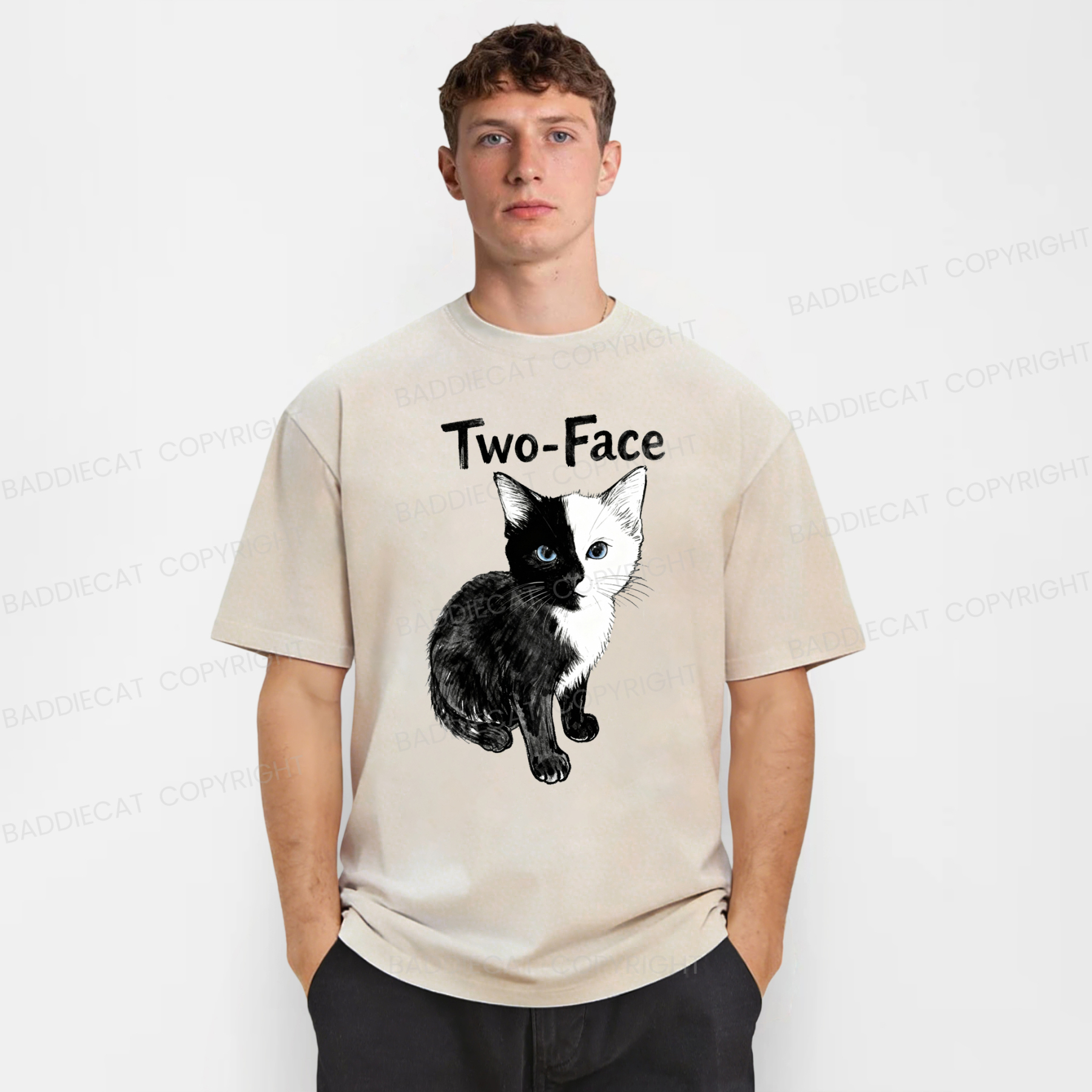 Baddiecat Two-Face Cat Washed T-shirt