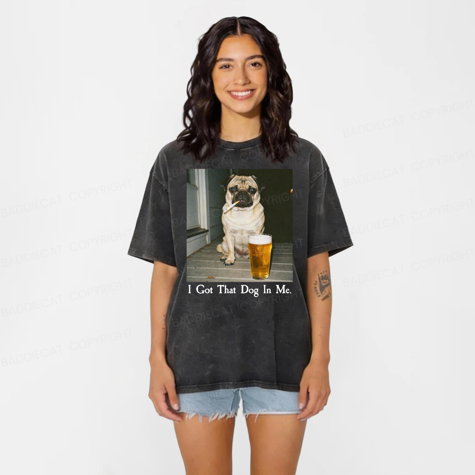 Baddiecat Funny Pug I Got That Dog In Me Washed T-shirt