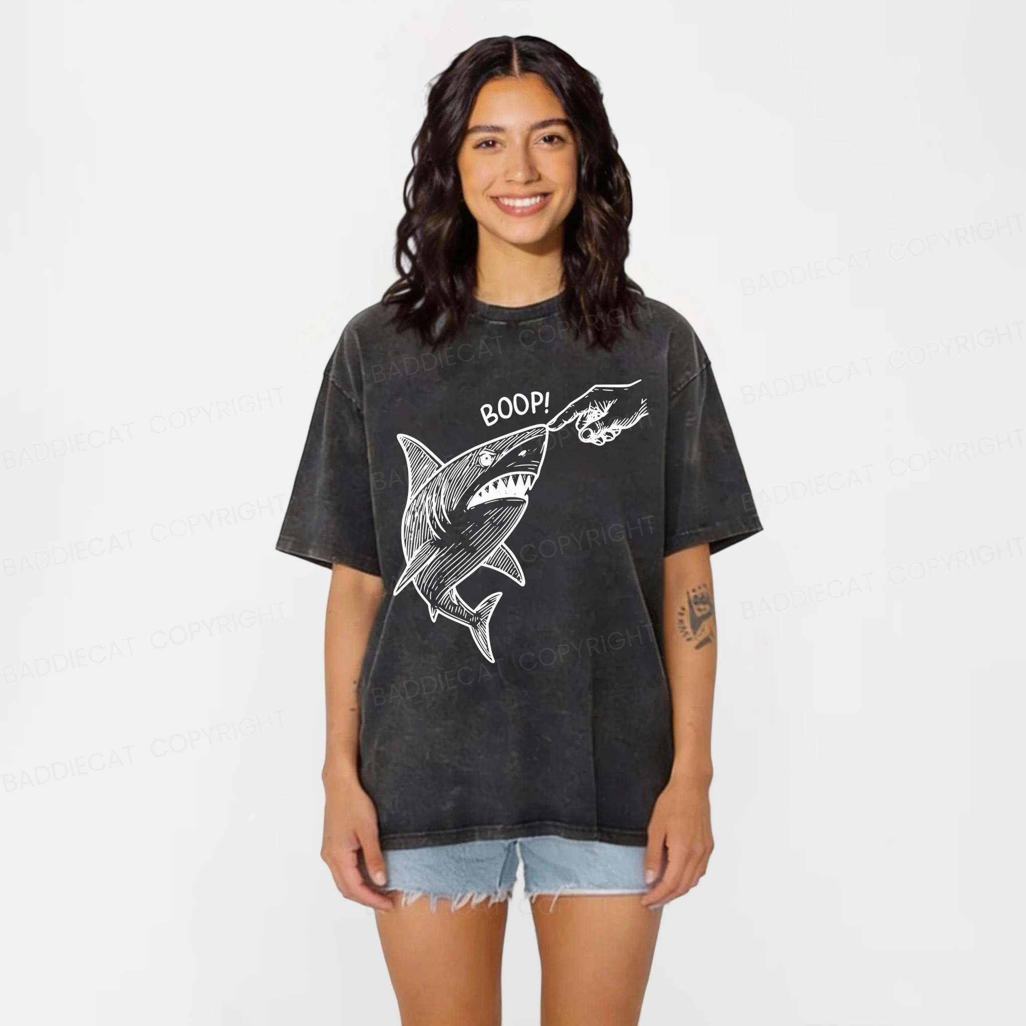 Baddiecat Boop Shark Washed T-shirt