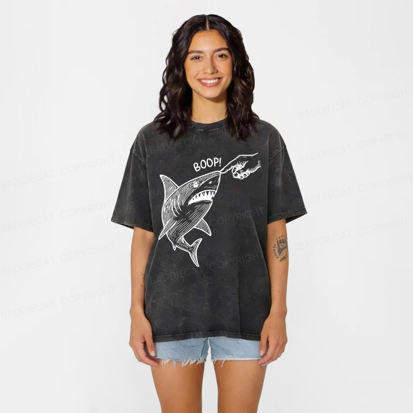 Baddiecat Boop Shark Washed T-shirt