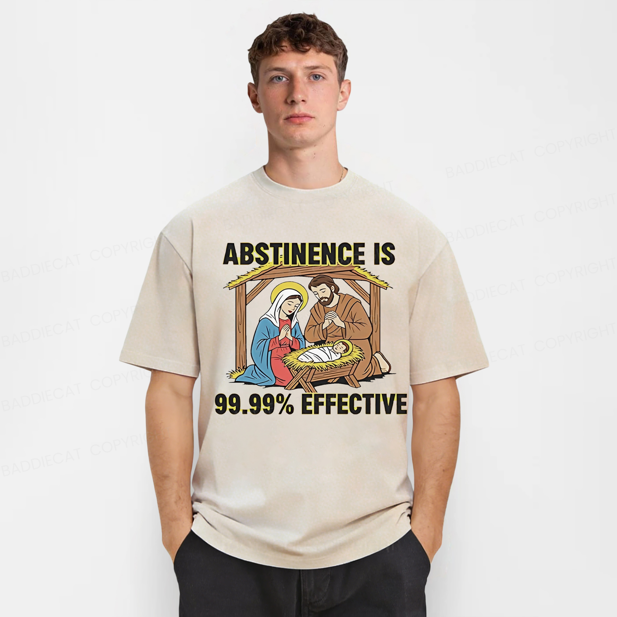 Baddiecat Jesus Abstinence Is 99.99% Effective Washed T-shirt