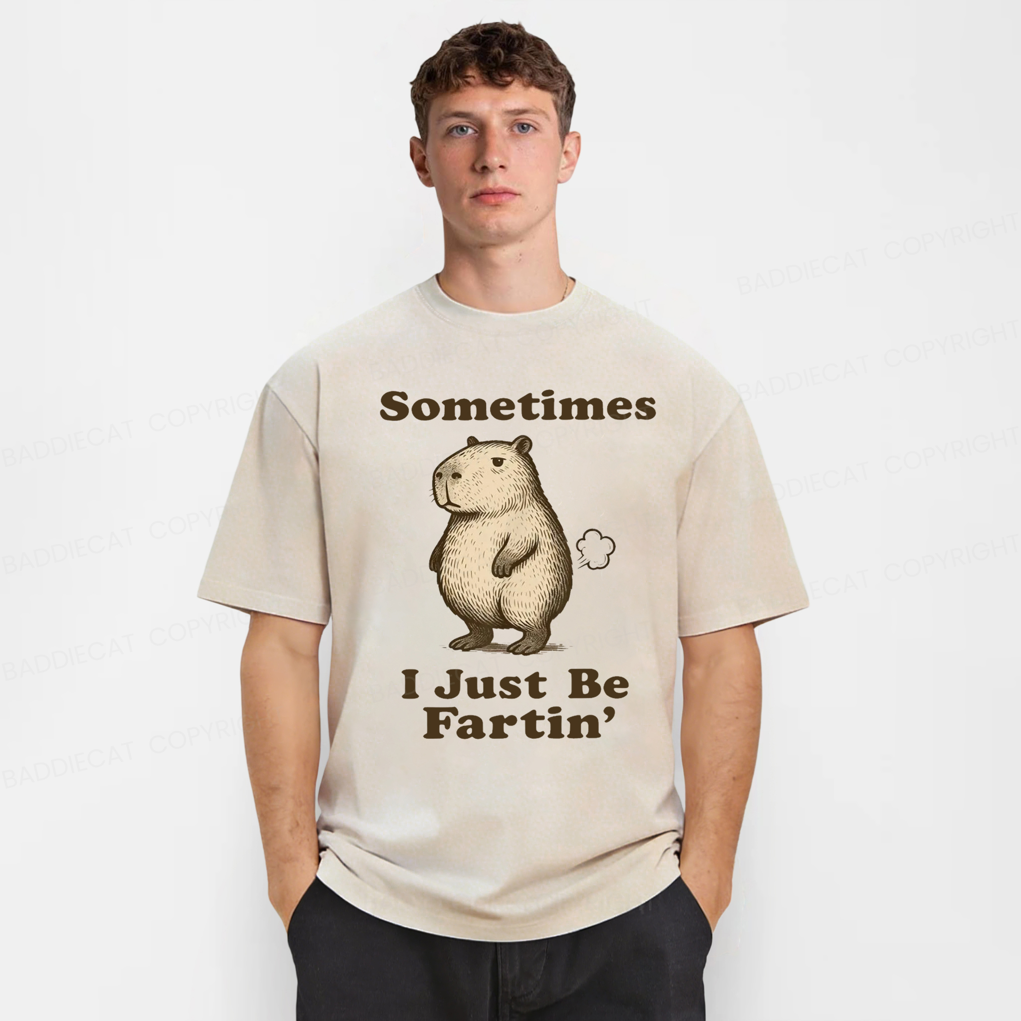 Baddiecat Sometimes I Just Be Fartin' Capibara Washed T-shirt