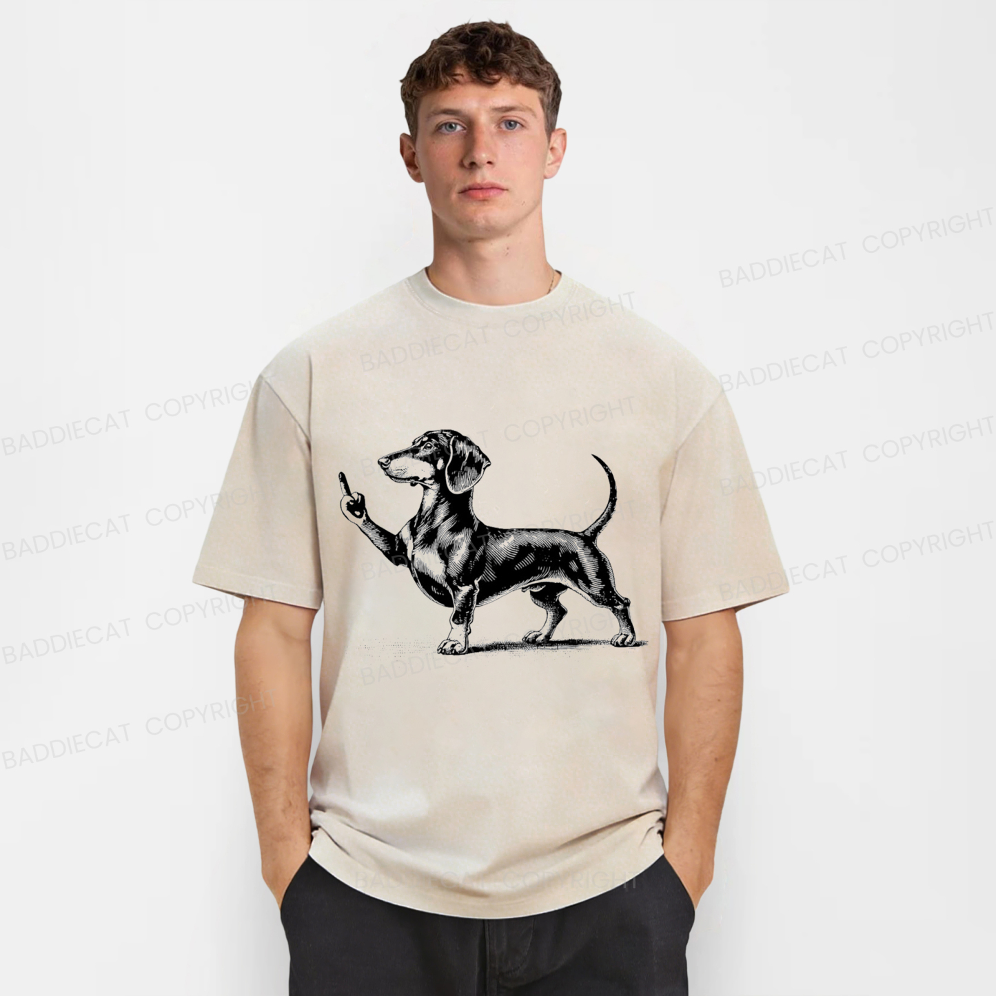 Baddiecat Dachshund Giving The Middle Finger Washed T-shirt