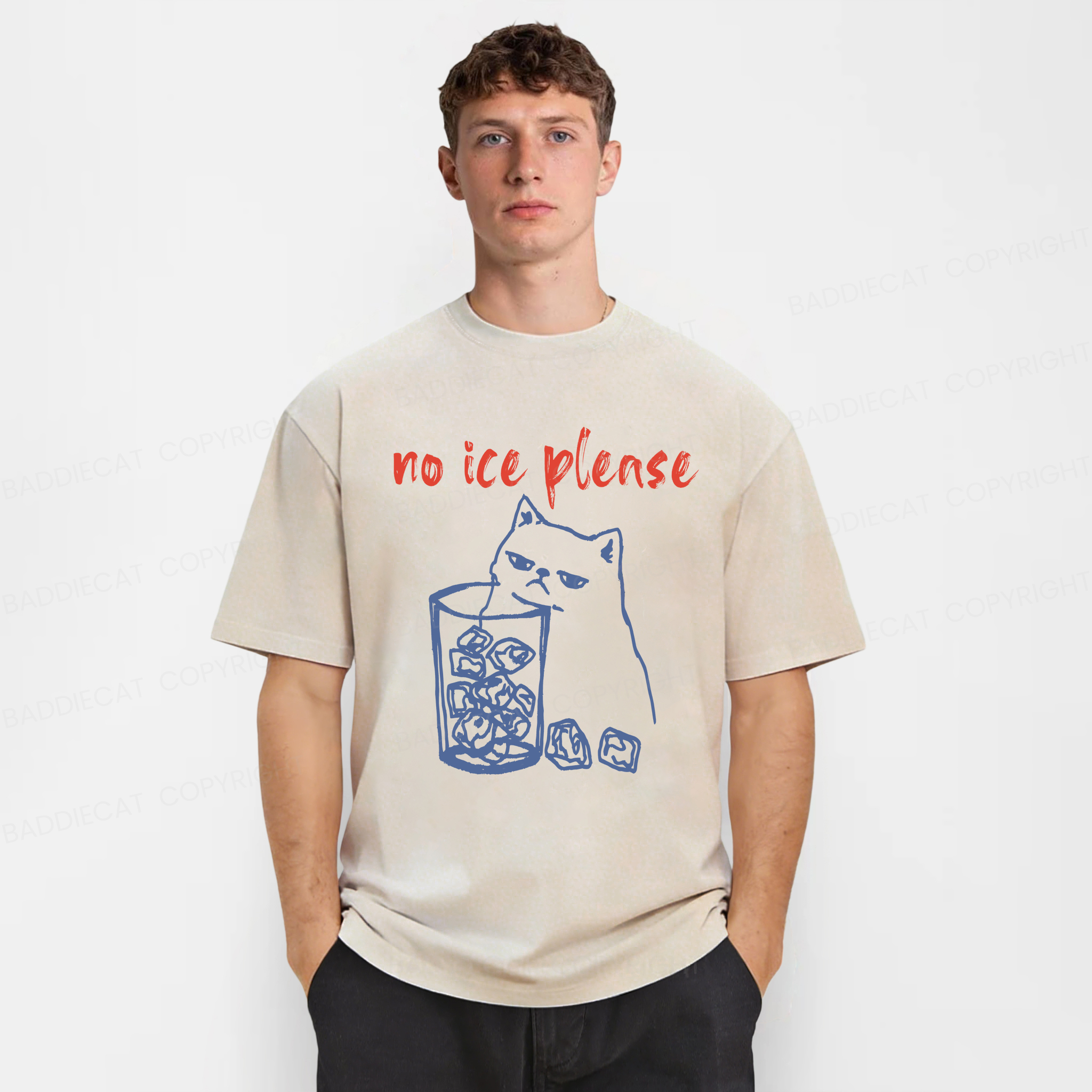 Baddiecat No Ice With Cat Washed T-shirt